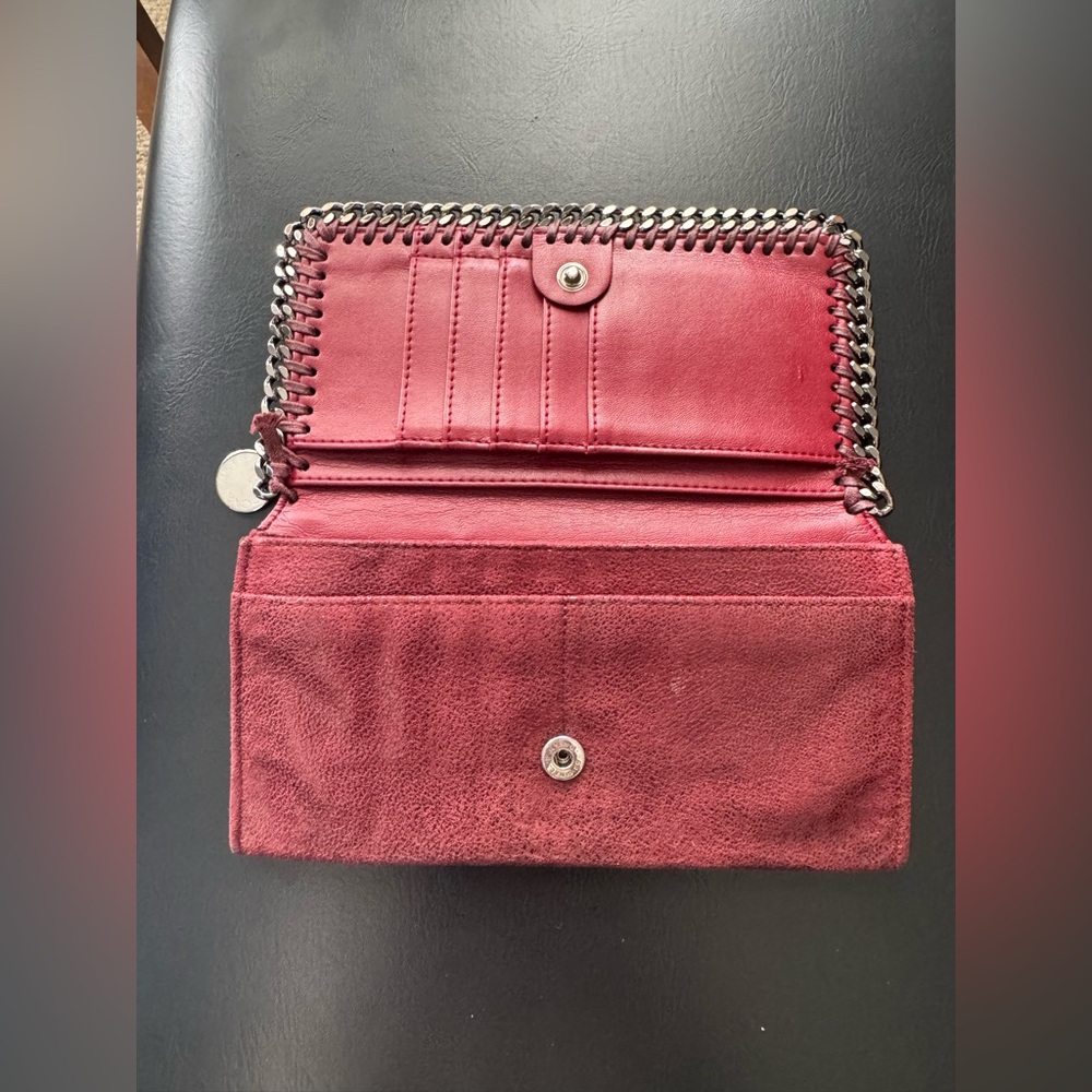 Stella McCartney Falabella Unique Faux Leather Edgy Wallet Burgundy Silver Chain - Picture 5 of 9